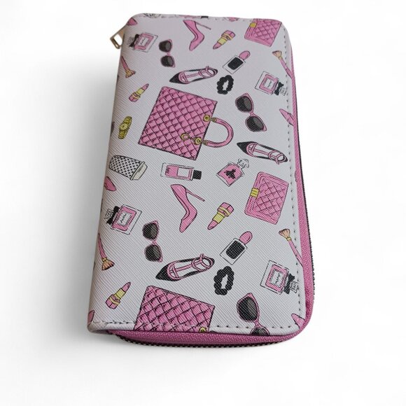 Barbiecore Zip Wallet | Pink Makeup Print | Gold Hardware | Chic NWOT Clutch 👛 - Picture 7 of 8